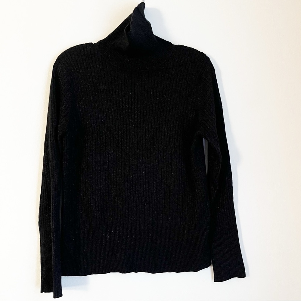 Ralsey Classic Black w/ Lurex Wide Wale Turtleneck Sweater with Ribbed Trim